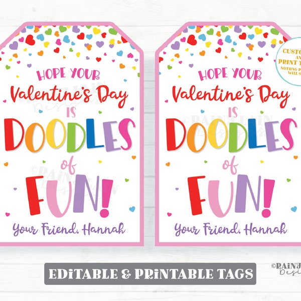 Doodles of Fun Valentine Tag, Sketch Game, Drawing Pad Valentine's Day Gift Preschool Classroom Printable Kids Non-Candy Valentine Tag