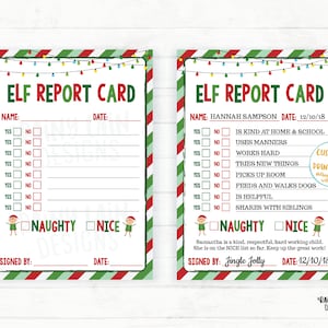 Boleta de calificaciones de elfos editable Informe de elfos imprimible Vigilancia oficial del Polo Norte Duende navideño Ideas de elfos imprimibles Informe de comportamiento de advertencia de elfos