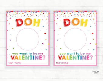 Doh Valentine, Doh you want to be my Valentine, Play Dough Valentine, Preschool Valentines Classroom Printable Kids Non-Candy Valentine Card