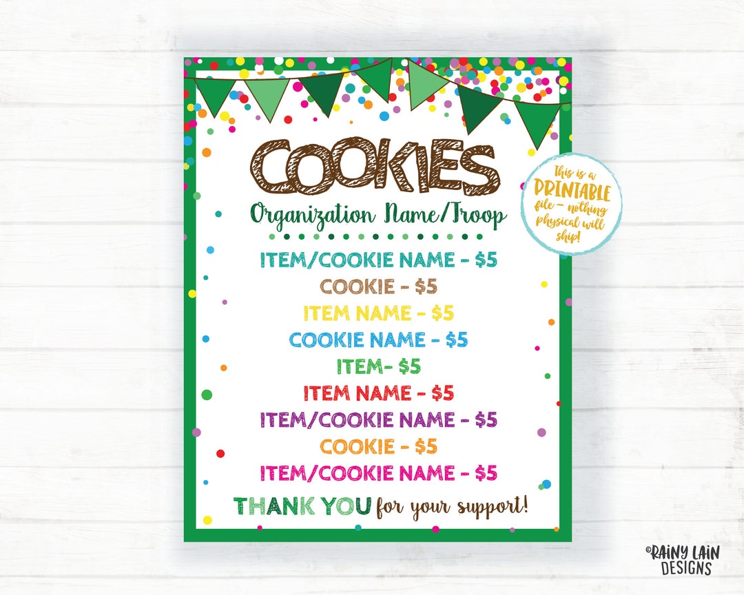 Cookie Booth Menu, Cookie Booth Printable Cookie Booth Sign, Cookie ...