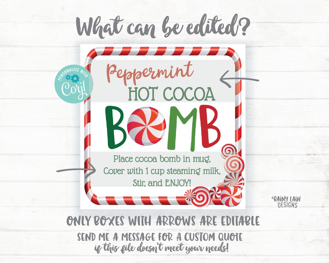Editable Cocoa Bomb Tags Peppermint Hot Chocolate Bomb Tags | Etsy