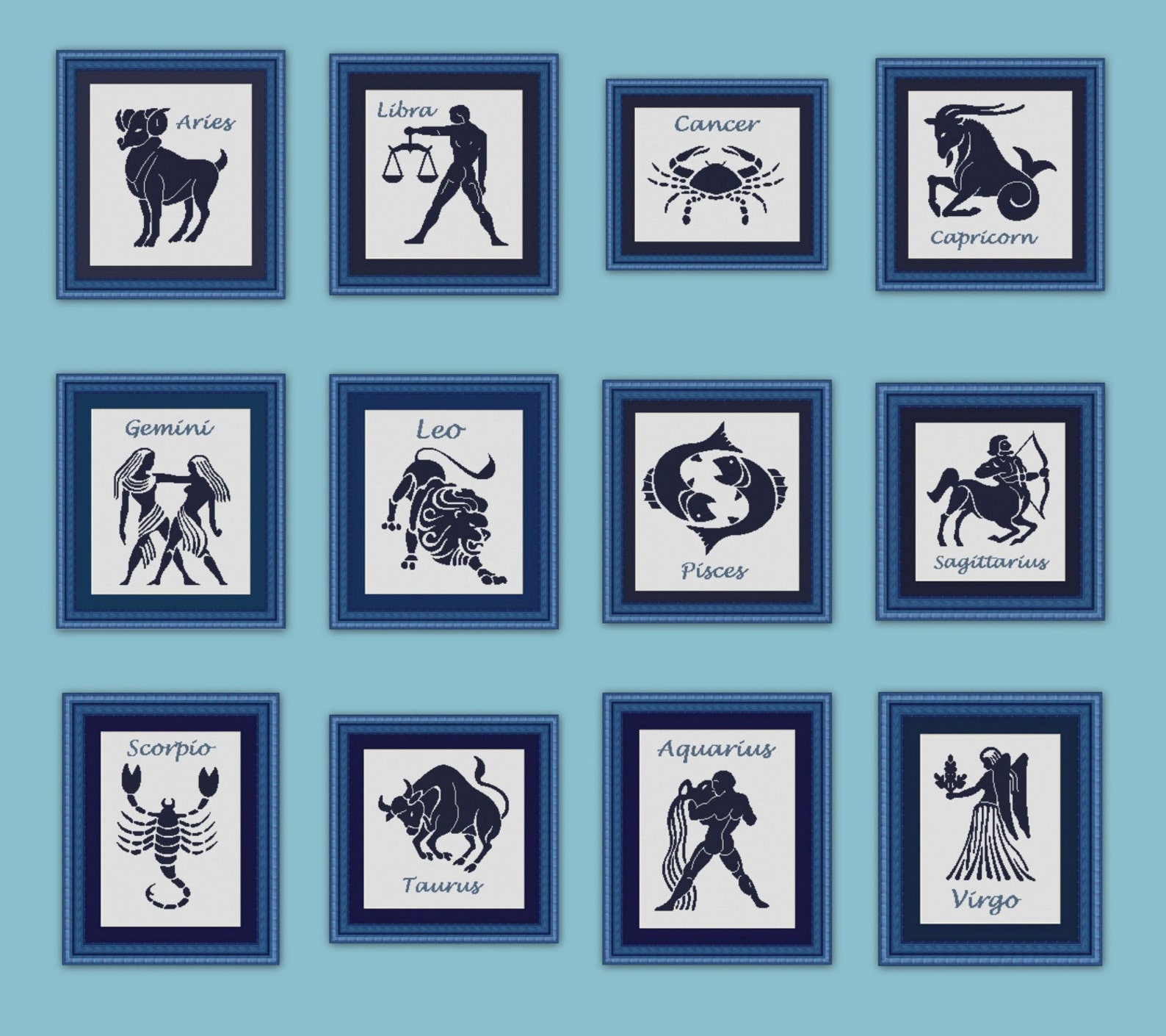 ZODIAC ASTROLOGICAL signs x 12 Counted cross stitch pattern Etsy