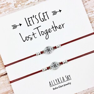 Set of Two Best Friend Bracelets with "Let's Get Lost Together" Card | Couples, Best Friend Gift Jewelry | Travel, Going Away, Moving Gift