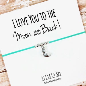 Silver Moon Charm Bracelet With I Love You to the Moon and Back Card Best Friend Bracelet Gift for Mom, Daughter Best Friend Gift image 1