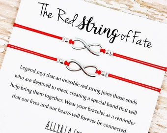 Set of Two Friendship Bracelets with "Red String of Fate" Card | Anniversary, Couples, Best Friend Gift Jewelry | For Her, Him, Soulmate