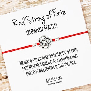 Friendship Bracelet with &quot;Red String of Fate&quot; Card | Best Friend Gift Jewelry | For Her, Him, Soulmate | Red String Bracelet
