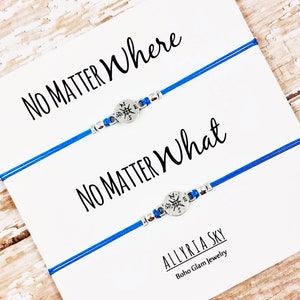 Set of Two Compass Friendship Bracelets with "No Matter Where No Matter What" Card | BFF, Best Friend Gift Jewelry | Matching Bracelet Set