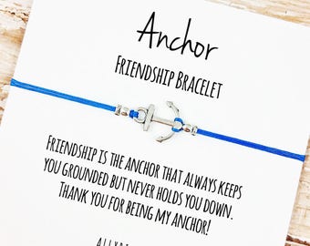 Silver Anchor Friendship Bracelet with "Thank You For Being My Anchor" Card | BFF, Best Friend Gift Jewelry | For Him, Her, Friend