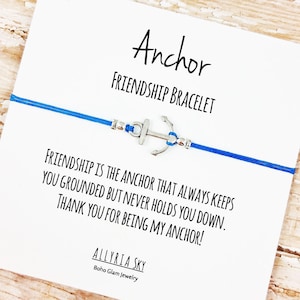 Bracelet d'amitié ancre en argent avec carte « Merci d'être mon ancre » | Meilleure amie, bijoux cadeau meilleur ami | Pour lui, elle, ami