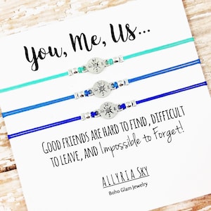 Set of Three Charm Friendship Bracelets with "You, Me, Us" Card | Best Friend Gift Jewelry | Matching Bracelets | Long Distance, Graduation