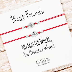 Set of Two Charm Friendship Bracelets with "Best Friends, No Matter Where" Card | BFF, Best Friend Gift Jewelry | Matching Bracelets