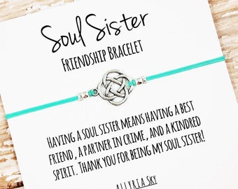 Pulsera de amistad con tarjeta "Soul Sister" / Partner in Crime, BFF, Best Friend Gift Jewelry / Big Little Sorority / Pulsera Best Friend