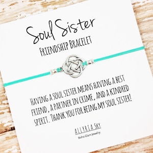 Friendship Bracelet with &quot;Soul Sister&quot; Card | Partner in Crime, BFF, Best Friend Gift Jewelry | Big Little Sorority | Best Friend Bracelet