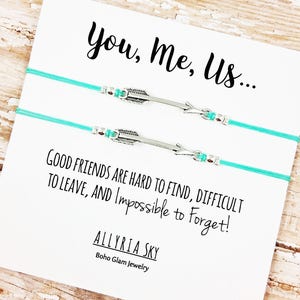 Set of Two Charm Friendship Bracelets with &quot;You, Me, Us&quot; Card | Best Friend Gift Jewelry | Matching Bracelets | Long Distance, Graduation