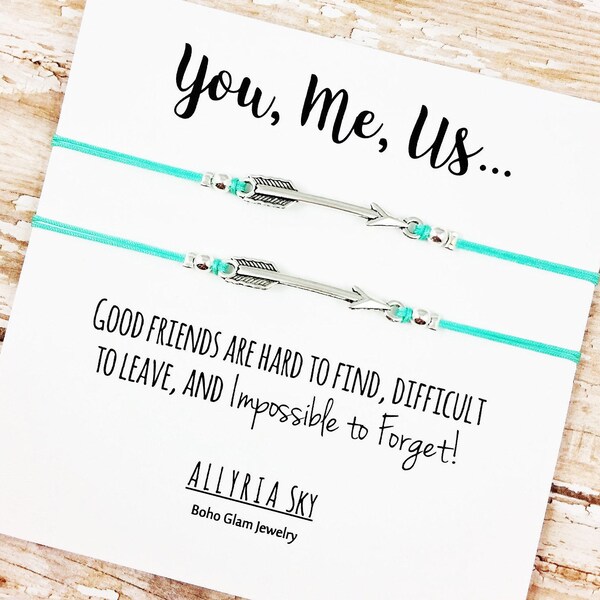Set of Two Charm Friendship Bracelets with "You, Me, Us" Card | Best Friend Gift Jewelry | Matching Bracelets | Long Distance, Graduation