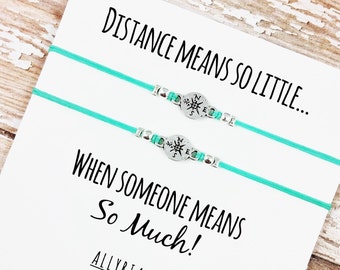 Set of Two Charm Friendship Bracelets with "Distance Means So Little" Card | BFF, Best Friend Jewelry | Matching Bracelets | Compass Charm