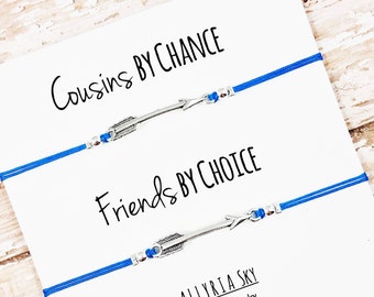 Set of Two Charm Friendship Bracelets with "Cousins By Chance Friends By Choice" Card | Cousin Gift Jewelry | Cousin Birthday | For Her, Him