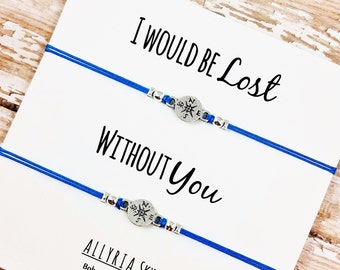 Set of Two Charm Friendship Bracelets with "I Would Be Lost Without You" Card | BFF, Best Friend Gift Jewelry | Matching Friend Bracelets