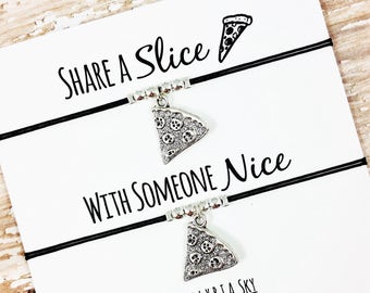 Set of Two Silver Pizza Slice Friendship Bracelets | BFF, Best Friend Gift Jewelry | Matching Bracelets | Pizza Jewelry | For Friend, Bestie