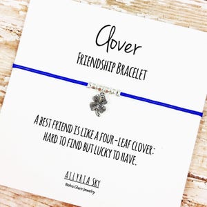 Bracelet d’amitié de trèfle avec la carte « Un meilleur ami est comme un trèfle à quatre feuilles » | BFF, Best Friend Gift Bijoux | Bracelet Meilleur Ami