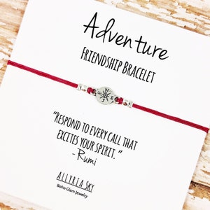 Compass Friendship Bracelet with &quot;Adventure&quot; Card | Travel, Wanderlust, Going Away, Graduation Gift | For Her, Him, Best Friend, Graduate
