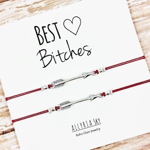 Set of Two Charm Friendship Bracelets with "Best Bitches" Card | BFF, Best Friend Gift Jewelry | Matching Friend Bracelets