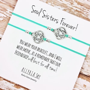 Set of Two Charm Friendship Bracelets with &quot;Soul Sisters&quot; Card | Big Little Sorority | BFF, Best Friend Gift Jewelry | Matching Bracelets