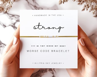 Strong Morse Code Bracelet and Card, Strength Gift Bracelet, Support Gift, Encouragement Gift, Thinking of You, Stay Strong Gift Jewelry