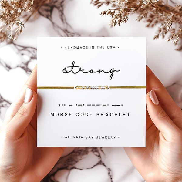 Strong Morse Code Bracelet and Card, Strength Gift Bracelet, Support Gift, Encouragement Gift, Thinking of You, Stay Strong Gift Jewelry