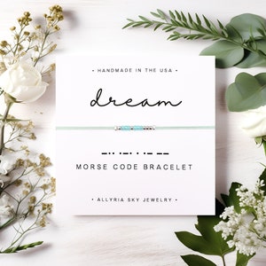 Bracelet et carte « de rêve » en code Morse, soutien, cadeau d'encouragement, cadeau de remise des diplômes, cadeau de rentrée universitaire, rentrée des classes, poursuivez vos rêves