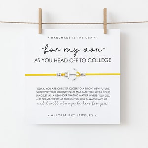 Bracelet cadeau avec carte de fils « Off to College », cadeau fils d'université, fils de remise des diplômes, fils de première année, cadeau mère-fils, n'importe où, cadeau pour fils