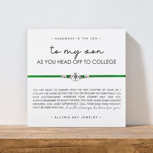 Bracelet cadeau avec carte « Off to College » pour fils, cadeau papa et fils, remise des diplômes, rentrée des classes, étudiant de première année, tu me manques, appelez votre père