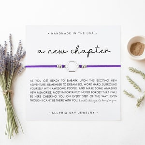 Bracelet cadeau avec carte « A New Chapter », félicitations, recommencer à zéro, remise des diplômes, nouvel emploi, promotion, encouragement, cadeau de réussite