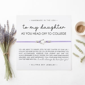 Bracelet cadeau avec carte fille « Aller à l'université », cadeau mère fille, remise des diplômes, rentrée des classes, étudiant de première année, tu me manques, appelez votre maman