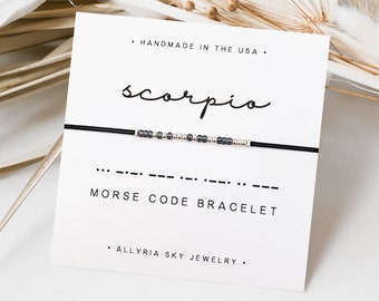 Scorpio Morse Code Bracelet, Scorpio Bracelet, Scorpio Gift, Scorpio Jewelry, Scorpio Birthday, Scorpio Zodiac Gift, Zodiac Birthday Gift