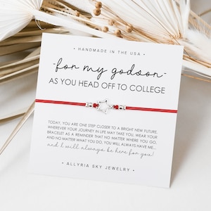 Bracelet cadeau avec carte filleul « Off to College », cadeau filleul, cadeau universitaire, remise des diplômes, étudiant de première année, cadeau marraine et filleul, n'importe où