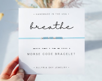 Morse Code "Breathe" Bracelet and Card, Support Gift, Encouragement Gift, Thinking of You, Yoga Gift, Mindfulness Affirmation Bracelet