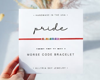 Pride Morse Code Bracelet & Card, Pride Bracelet, Pride Jewelry, Pride Gift, LGBTQ Gift Bracelet, Morse Code Jewelry, Pride Beaded Bracelet