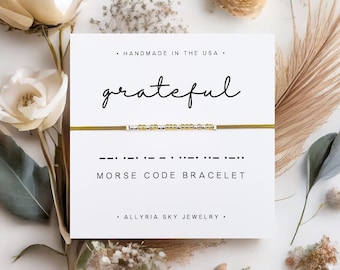 Morse Code &quot;Grateful&quot; Bracelet and Card, Support Gift, Encouragement Gift, Thinking of You, Thank You Gift, Gratitude Affirmation Bracelet