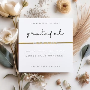 Bracelet et carte « Reconnaissants » en code Morse, cadeau de soutien, cadeau d'encouragement, Je pense à vous, cadeau de remerciement, bracelet affirmation de gratitude