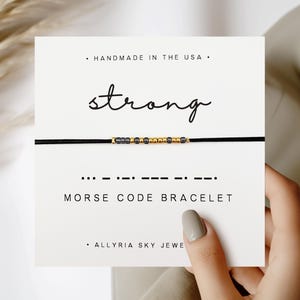 Carte et bracelet code Morse forts, bracelet cadeau force, cadeau de soutien, cadeau d'encouragement, je pense à vous, bijoux cadeau restez forte