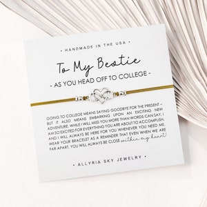 Bracelet de l'amitié avec carte Bestie « Aller à l'université », cadeau meilleure amie, meilleure amie, sortie à l'université, étudiant de première année à l'université, au revoir, tu me manques