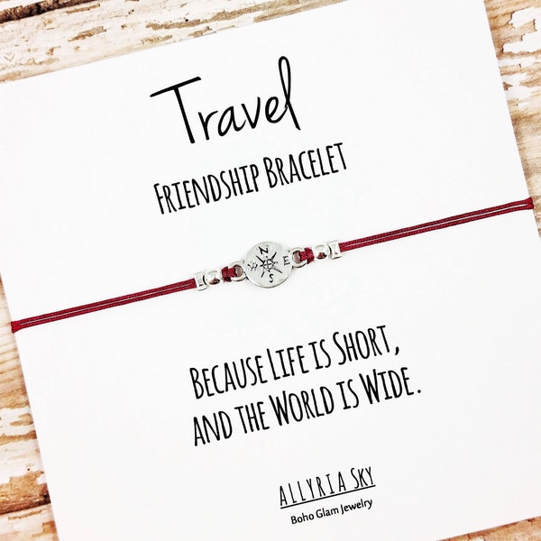Friendship Bracelet with "Travel" Card | Best Friend Bracelet, Best Friend Gift | Wanderlust, Going Away, Graduation, School Leaving Gift