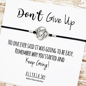 Bracelet d’amitié avec carte « Don’t Give Up » | Continuez | Citation motivationnelle | | cadeau d’encouragement | de cadeaux inspirants Carte de soutien
