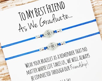 Set of Two Charm Friendship Bracelets with "Graduation" Card | BFF, Best Friend Graduation Gift Jewelry | Matching Bracelets | For Graduate