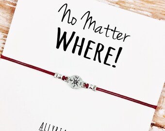 Charm Friendship Bracelet with "No Matter Where" Card | Couples, BFF, Best Friend Gift Jewelry | Long Distance Gift | Compass Bracelet