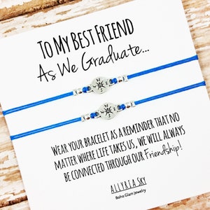 Set of Two Charm Friendship Bracelets with Graduation Card BFF, Best Friend Graduation Gift Jewelry Matching Bracelets For Graduate image 1