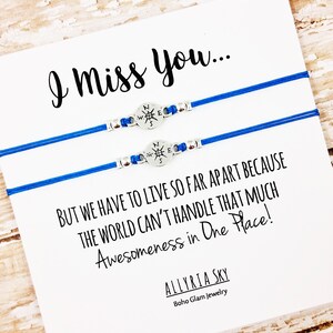 Ensemble de deux bracelets d’amitié Compass avec carte « I Miss You » | Best Friend Gift Bijoux | Longue distance, S’en aller, Déménager, Cadeau d’adieu