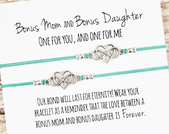 Set of Two Charm Bracelets with "Bonus Mom and Bonus Daughter" Card | Step-Mom, Step-Daughter, Mother's Day Gift | Matching Bracelets