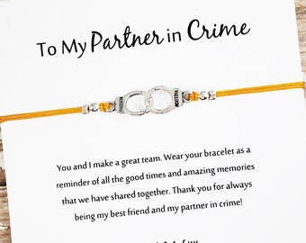 Charm Friendship Bracelet with "To My Partner in Crime" Card | BFF, Best Friend Gift Jewelry | Bridesmaid Bracelet | Big Little Sorority